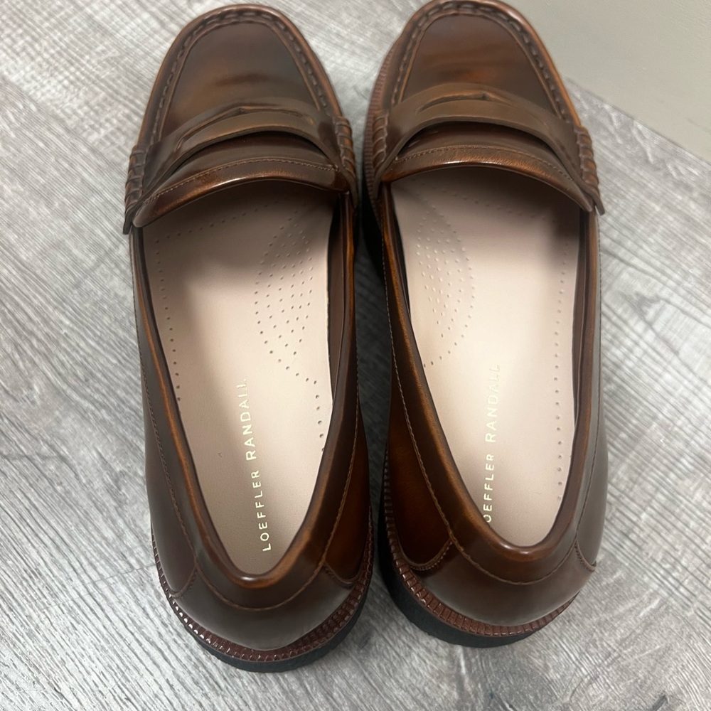 Loeffler Randall Chestnut Brown Leather Platform Penny Loafers - Picture 5 of 6